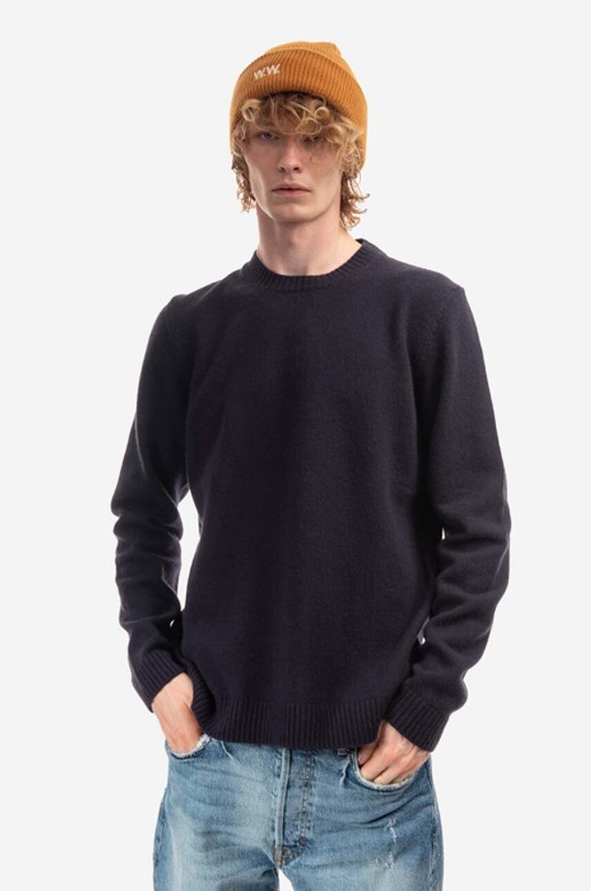 Wood Wood sweter wełniany okrągły czarny 10135510.4159