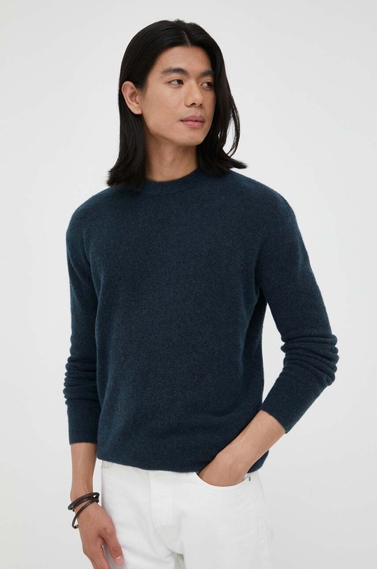 American Vintage sweter wełniany okrągły granatowy MRAZ18A