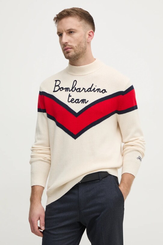 Sveter s prímesou vlny MC2 Saint Barth nášivka béžová DAV0001