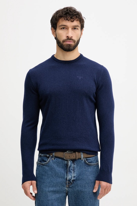 Barbour sweter wełniany okrągły granatowy MKN0345