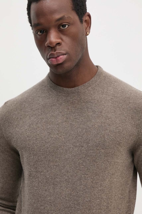 Barbour sweter wełniany okrągły brązowy MKN0345