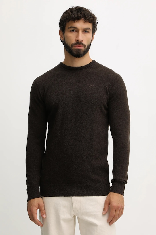 Barbour sweter wełniany okrągły brązowy MKN0345