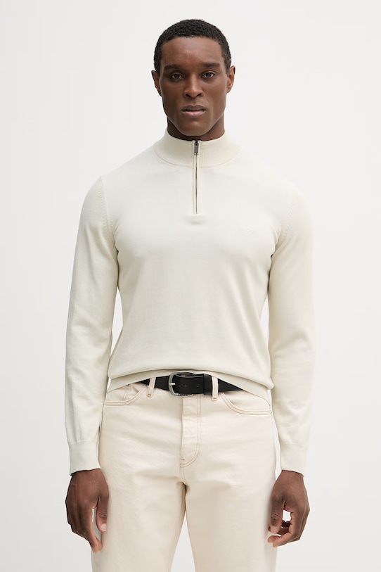 BOSS maglione in cotone Padro-L colletto abbottonato beige 50516914