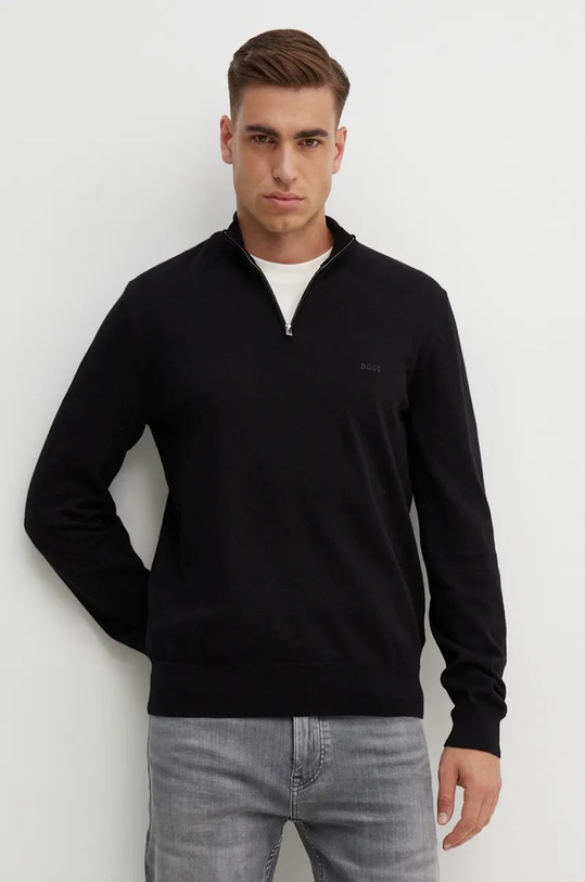 Бавовняний светр BOSS Padro-L бавовна чорний 50516914