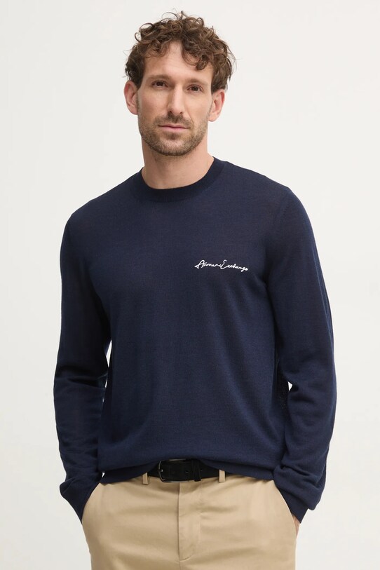 Шерстяной свитер Armani Exchange тонкий тёмно-синий 8NZM5A.ZM1YZ