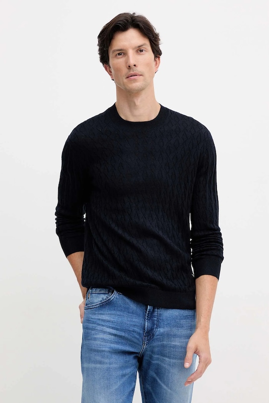 Armani Exchange sweter z dodatkiem wełny okrągły granatowy XM000878.AF11982.NOS