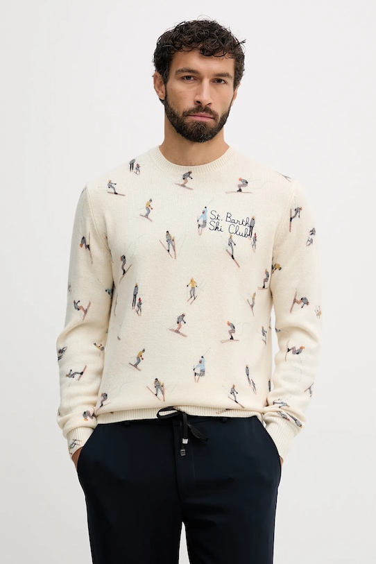 MC2 Saint Barth sweter z dodatkiem wełny okrągły beżowy HER0022