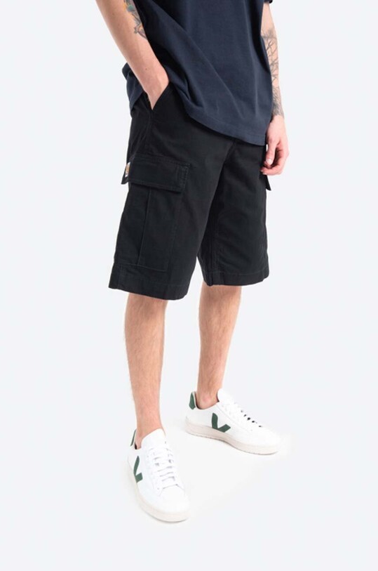 Бавовняні шорти Carhartt WIP Regular Cargo Short I028246.BLACK чорний