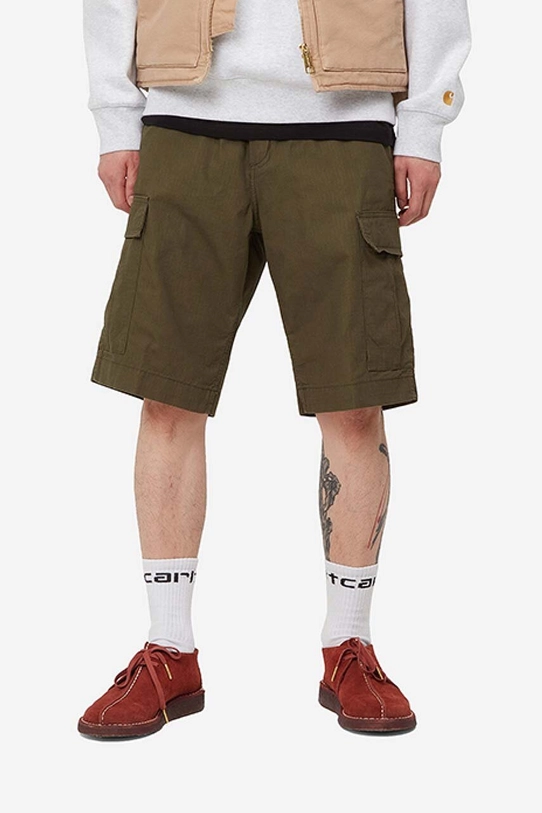 Хлопковые шорты Carhartt WIP Regular Cargo Short гладкий зелёный I028246.CYPRESS