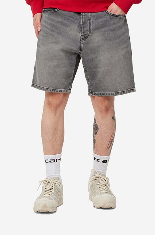 Carhartt WIP pantaloni scurți din denim cu elastan gri I029209.89WI