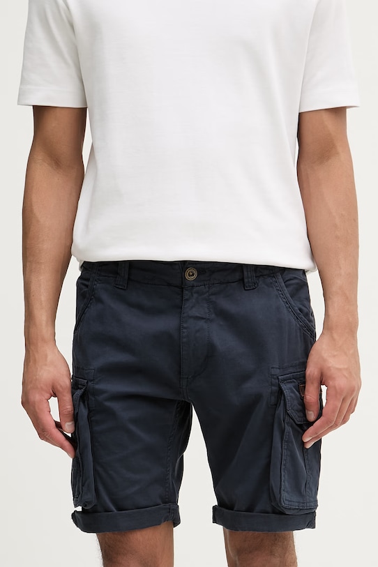 Alpha Industries cargo šortky pánské bavlněné s elastanem Crew Short 176203 07 látka námořnická modř 176203.07