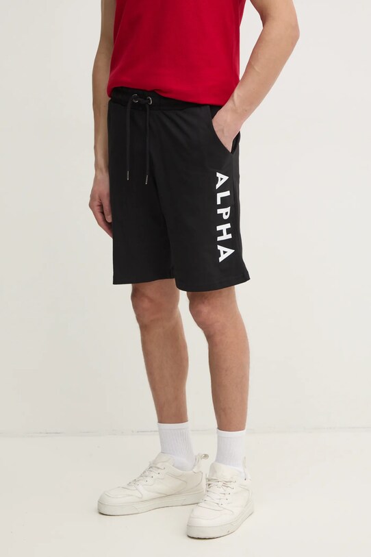 Alpha Industries szorty bawełniane Alpha Industries Alpha Jersey Short 116366 03 nadruk czarny 116366.03