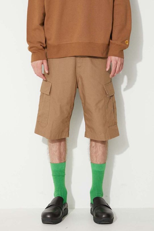 Бавовняні шорти Carhartt WIP Шорти Carhartt Regular Cargo Short I028246 BLACK гладкий коричневий I028246