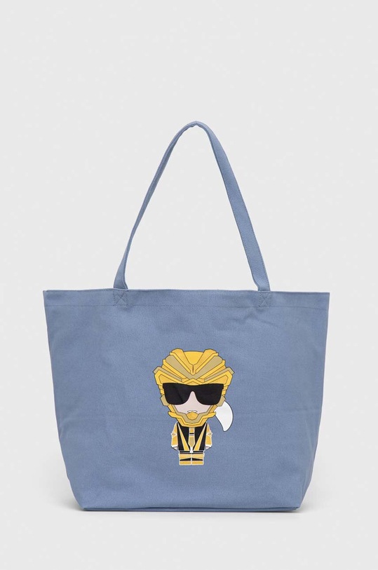 Памучна чанта Karl Lagerfeld надпис син 225W3904
