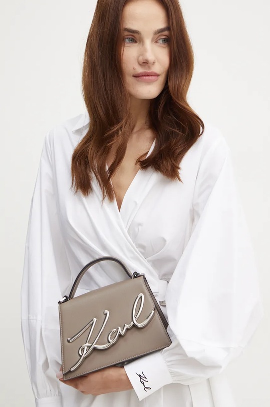 Kožená kabelka Karl Lagerfeld K/SIGNATURE sivá 240W3004