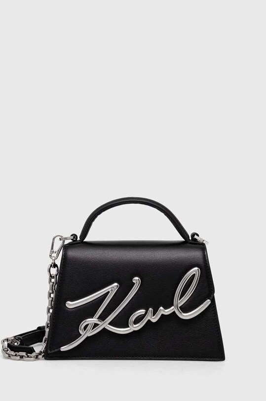 Кожена чанта Karl Lagerfeld гладка кожа черен 240W3004