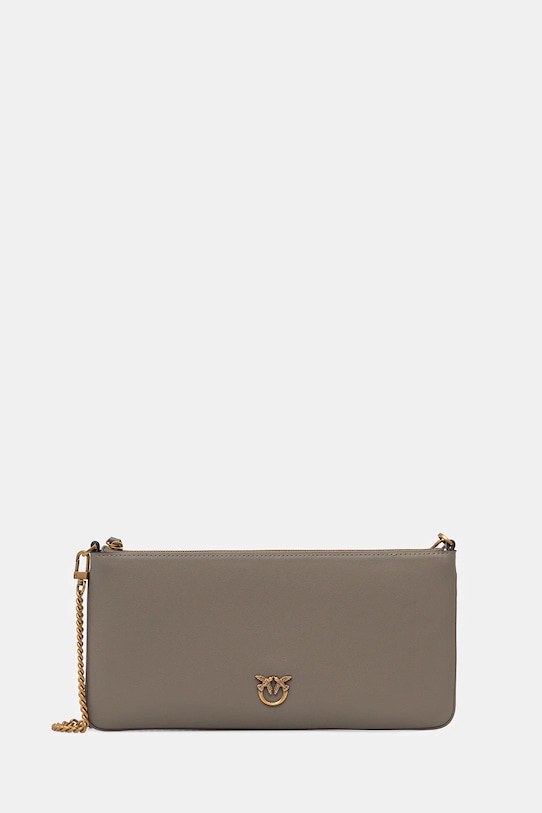 Кожена чанта Pinko гладка кожа сив 102747.A0F1