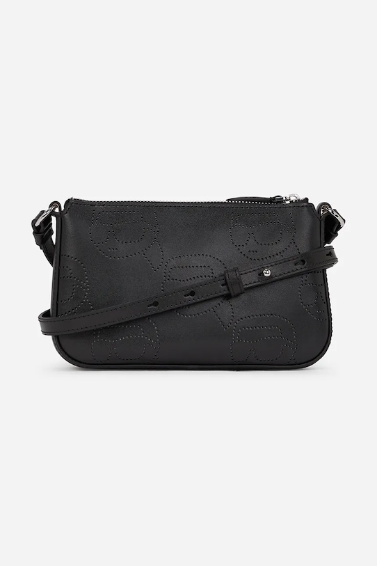 Kožená kabelka Karl Lagerfeld IKON A2W32017 čierna AA00