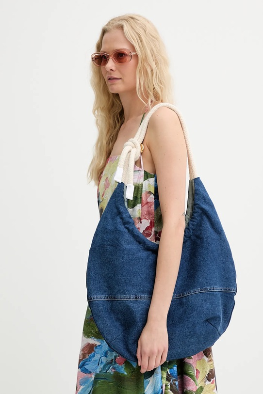 Renewed torebka bawełniana creative upcycling mieści A4 niebieski denim.torba.upc