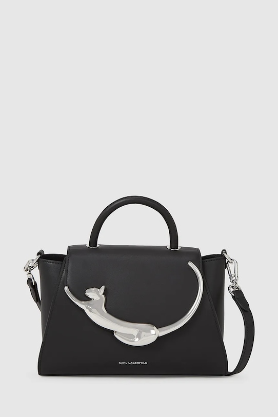 Δερμάτινη τσάντα Karl Lagerfeld IKON λείο δέρμα μαύρο A4W30025