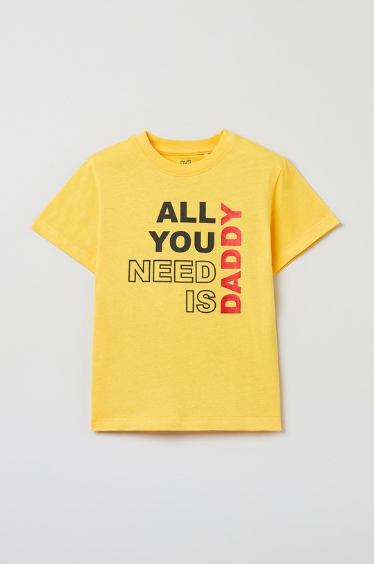 OVS t-shirt bawełniany dziecięcy nadruk żółty 1449279.BOY.3.10YEARS.O