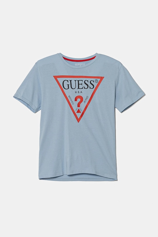 Guess t-shirt bawełniany dziecięcy nadruk niebieski L73I55.K8HM0.PPYA