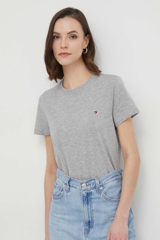 Tommy Hilfiger - Top βαμβάκι γκρί WW0WW22043