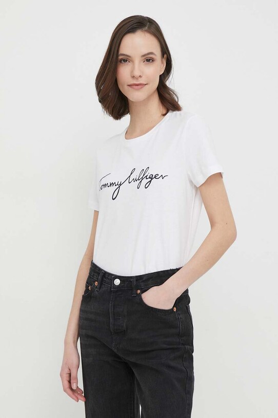 Tommy Hilfiger t-shirt bawełniany nadruk biały WW0WW24967.NOS
