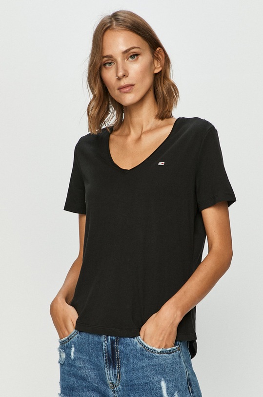 Tommy Jeans - Tričko V výstřih černá DW0DW09195.NOS