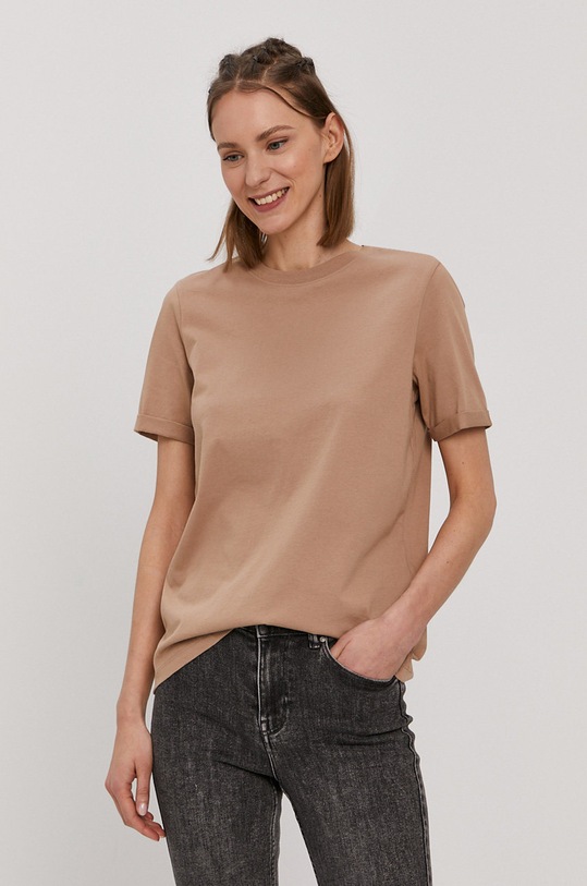 Pieces - T-shirt bawełna beżowy 17086970