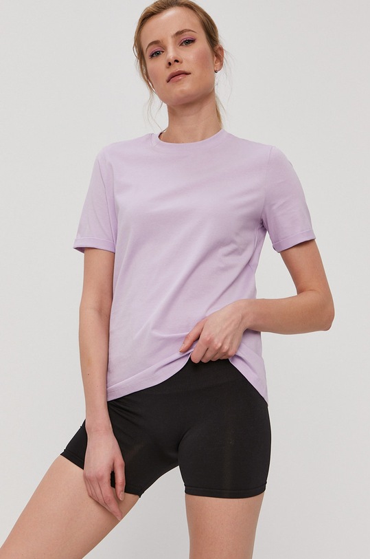 Pieces - T-shirt bawełna fioletowy 17086970