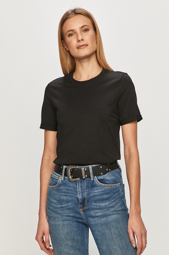 Pieces - T-shirt bawełna czarny 17086970