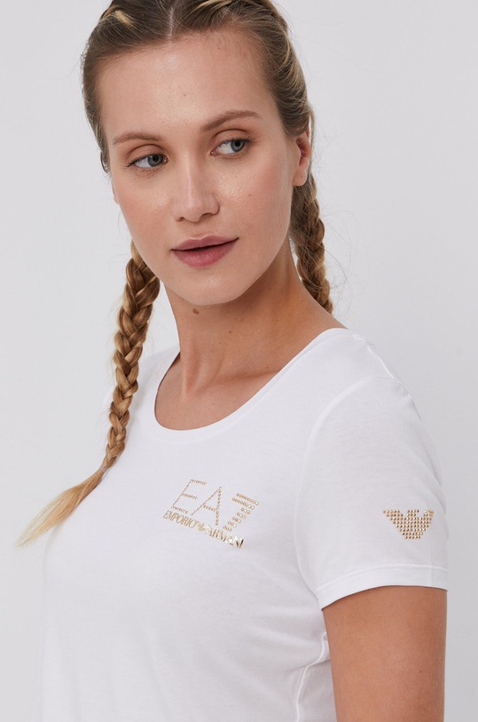Tričko EA7 Emporio Armani s elastanom biela 8NTT65.TJ28Z