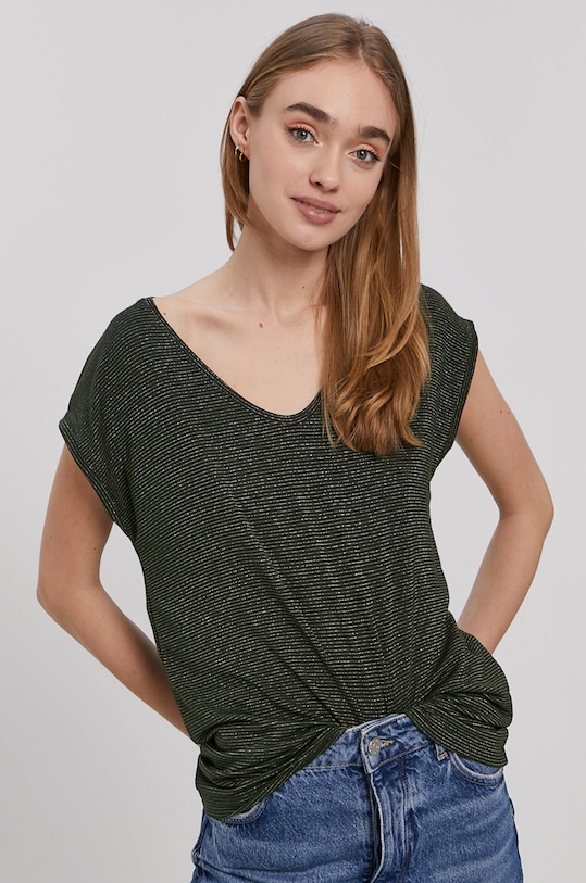 Pieces - T-shirt z elastanem zielony 17078572