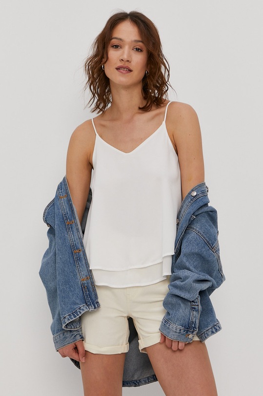 Pieces - Top V výstrih biela 17094916
