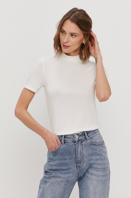 Pieces T-shirt z elastanem biały 17101643