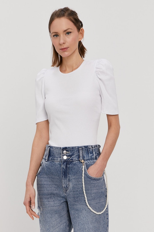 Pieces T-shirt z elastanem biały 17110522