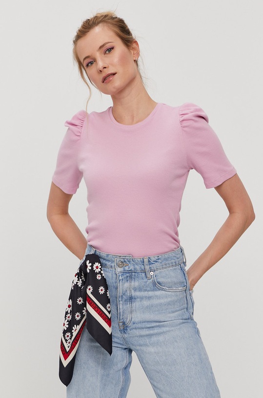 Pieces T-shirt z elastanem różowy 17110522