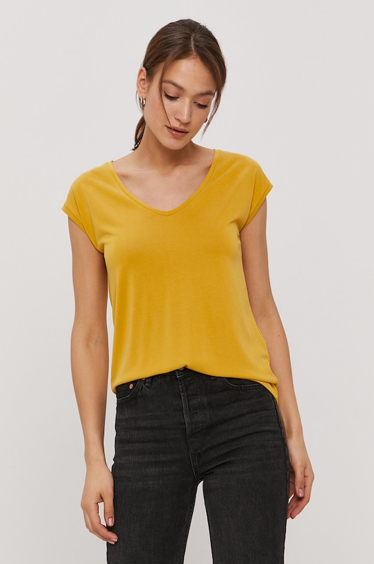 Pieces - Tričko s elastanom žltá 17095260