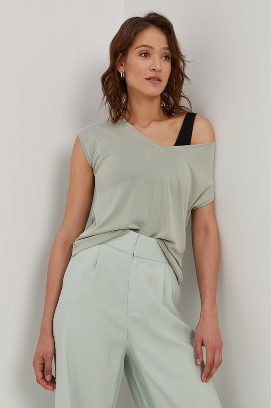 Pieces T-shirt z elastanem zielony 17095260