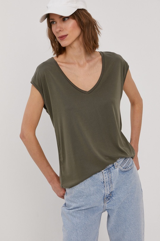 Pieces T-shirt z elastanem zielony 17095260