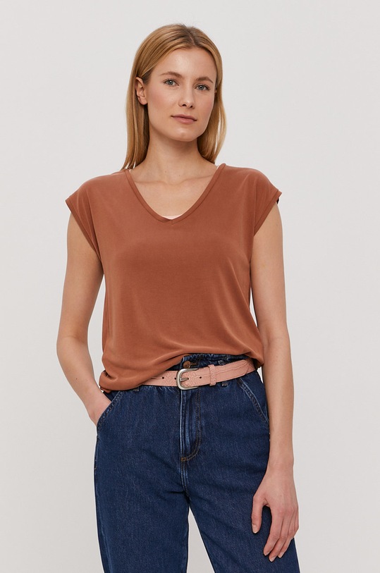 Pieces T-shirt z elastanem brązowy 17095260