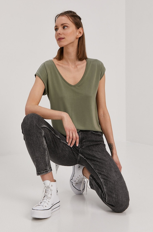 Pieces T-shirt z elastanem zielony 17095260