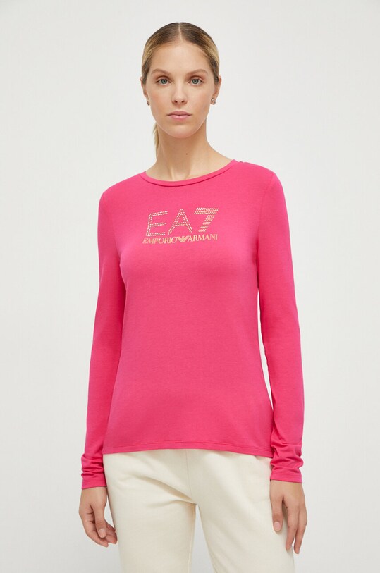 Лонгслів EA7 Emporio Armani з еластаном рожевий 8NTT51.TJDQZ