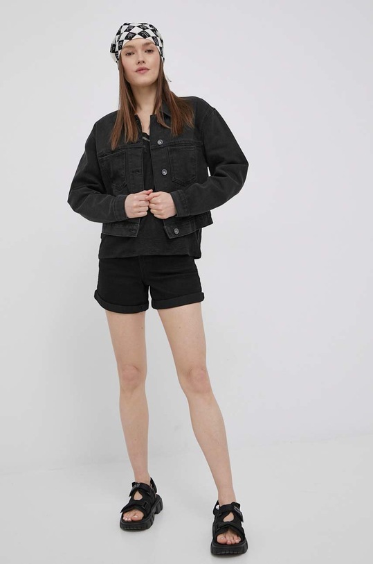 Vila t-shirt lniany 14067474.Black czarny AA00