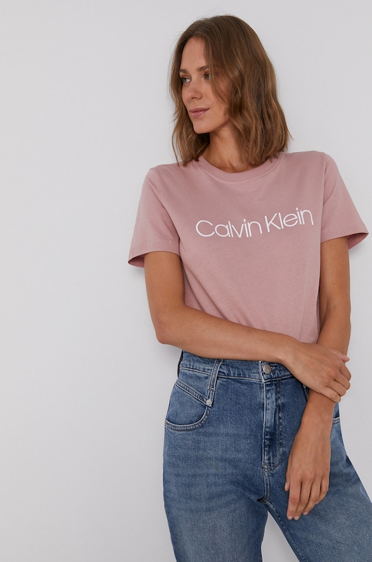 Bavlněné tričko Calvin Klein kulatý růžová K20K202142.NOS