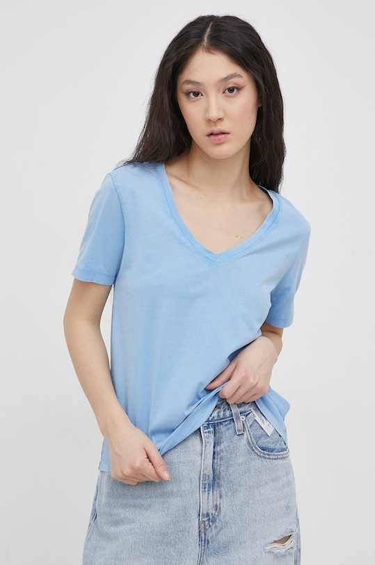 Bavlněné tričko JDY V výstřih fialová 15239939.DellaRobbi