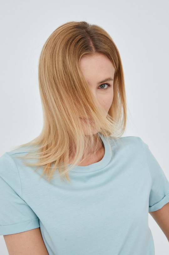 Vero Moda t-shirt bawełniany turkusowy 10243889.Ether
