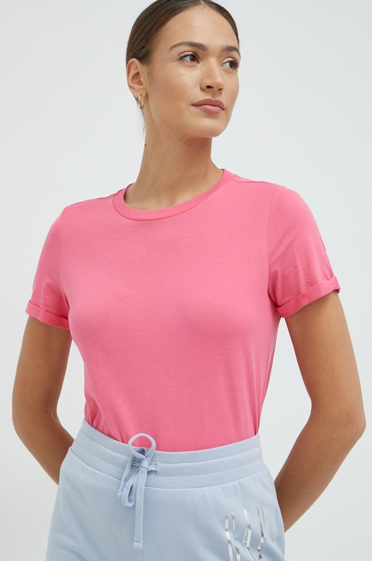 Bavlněné tričko Vero Moda kulatý růžová 10243889.HotPink