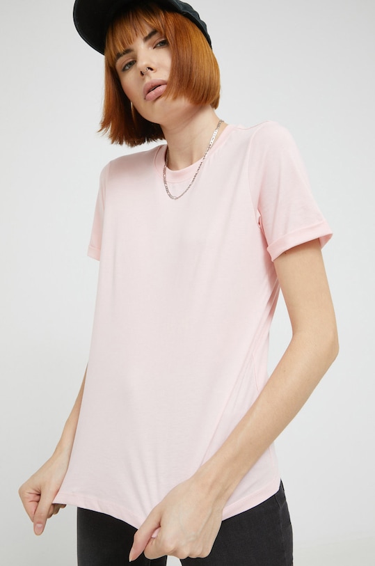 Pieces tricou din bumbac uni roz 17086970.CrystalRos